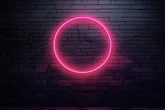 Pink neon circle glowing on dark brick wall providing customizable space for logo or text