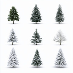 Collection of Snow-Covered Trees in Winter Landscape

