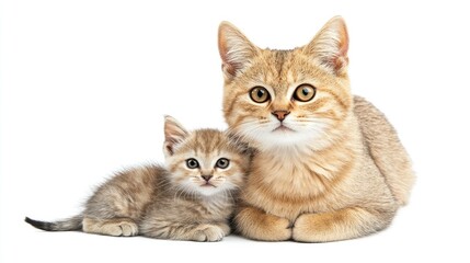 Obraz premium Adult Sand Cat and Two Month Old Cub in a Studio Setting with White Background showcasing Family Bond and Feline Adorableness