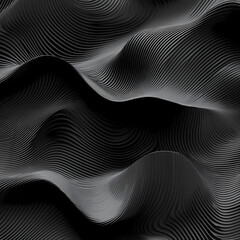 Fototapeta premium An organic pattern of dark gray lines creates the illusion of a wavy hexagon on a black background. A complex and textured design adds depth to the black canvas.