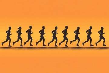 A group of people running together in a straight line, possibly during a training or event