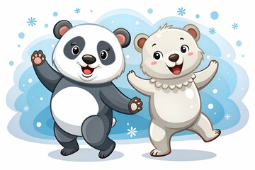 Fototapeta premium Adorable Panda and Polar Bear Cartoon Illustration
