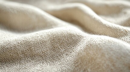 Fototapeta premium Natural linen fabric texture close-up with soft folds and wrinkles, perfect for background design or textile patterns.