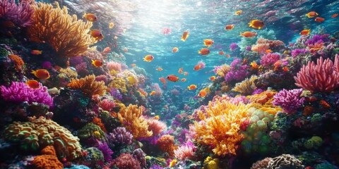 Fototapeta premium Vibrant Coral Reef Underwater Paradise Colorful Fish Lush Coral