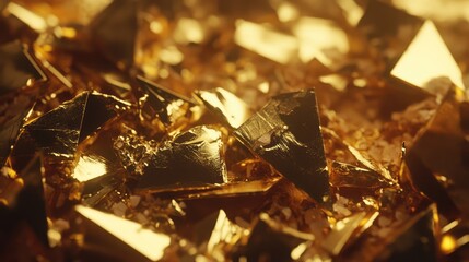 Glistening shards of gold foil creating a luxurious and shimmering abstract background texture