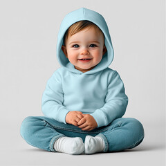 A baby wearing a  hoodie for mockup against a plain background made with generative AI