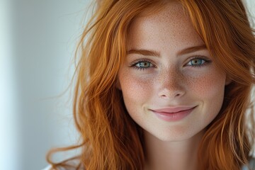 Fototapeta premium Close-up portrait of a woman with freckles on her face