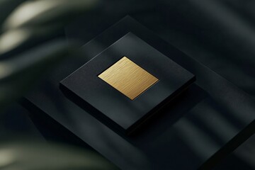 Gold foil logo mockup embossed on a luxurious black box, creating a sophisticated and elegant presentation for branding and packaging design