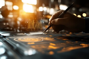 Innovative digital design process with interactive graphs and data visualization in a creative workspace