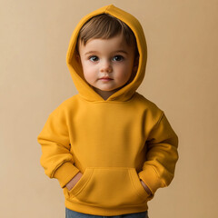 A baby wearing a  hoodie for mockup against a plain background made with generative AI