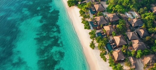 Aerial View of Luxurious Beachfront Villas in Tropical Paradise