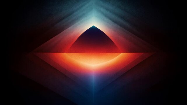 Geometric abstract design with a luminous pyramid shape surrounded by vibrant colors on a dark background