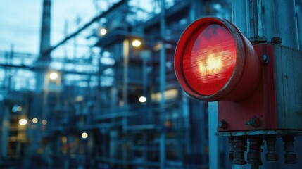 Fire alarm horn and lamp at industrial power plant site highlighting safety features in energy production and utility management context