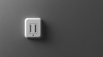 Modern electrical socket on gray wall in renovated studio apartment minimalist design with empty space for text and branding purposes.