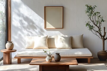 Minimalist living room Scandinavian design wooden daybed sofa