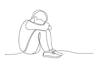 Continuous One-Line Drawing of a Sad Child - Minimalist Emotional Art