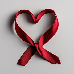 A red ribbon is tied in a heart shape