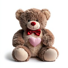Obraz premium A teddy bear with a red bow and a pink heart on its chest