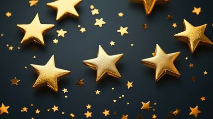 Golden stars on a dark background symbolizing five star customer service and excellence in service quality recognition.