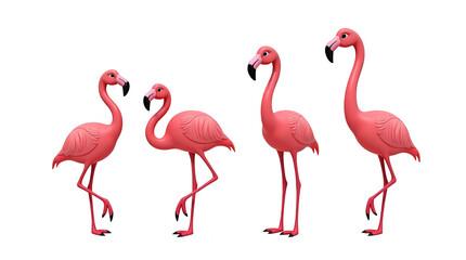 Fototapeta premium Illustration of Four Pink Flamingos on Transparent Background for Design and Overlay