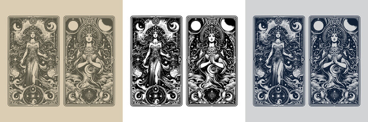 beautiful celestial goddess playing card tattoo design