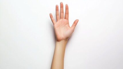 Elegant female hand gesture against a clean white background showcasing beauty and grace in minimalist design.