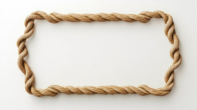 3D rope frame in an elegant rectangular shape, perfect for decorative use, isolated on a clean white background