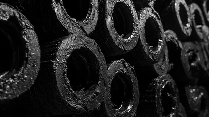 Close up of stacked steel rebar showcasing essential construction material for structural integrity and strength in infrastructure projects