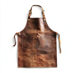 Brown leather apron, perfect for crafting or cooking, white isolate background.