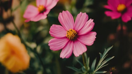 Vibrant close up of a blooming pink flower showcasing delicate petals and striking details in a lush garden setting