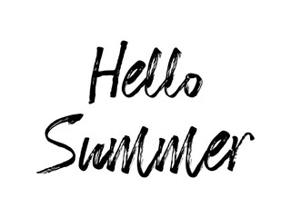 black and white hello summer lettering typography. isolated ink calligraphy. Design for posters, t-shirts and menus