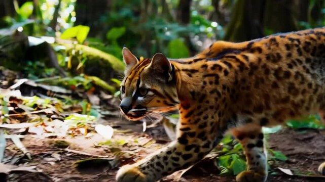 Leopardus pardalis in the forest