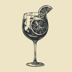 Aperol Spritz, Sangria Cocktail Hand Drawn. Summer Cocktail Drink Vector Illustration.