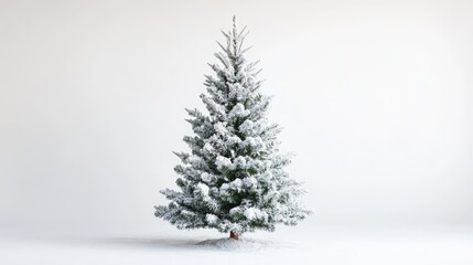 Snowy artificial Christmas tree isolated on a white background perfect for holiday decor and seasonal celebrations.