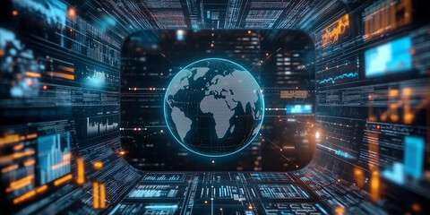  Futuristic Digital Globe, Global Network & Media Content Visualization, Ai