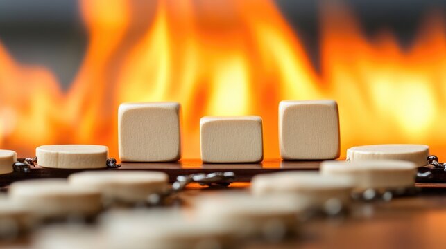Enterprise Risk Management ERM concept with wooden blocks and flames symbolizing risk assessment and business resilience strategies