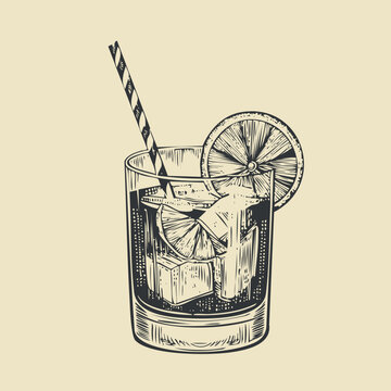 Aperol Spritz, Sangria Cocktail Hand Drawn. Summer Cocktail Drink Vector Illustration.