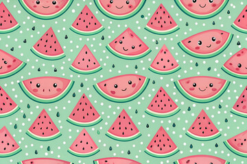 Cute Watermelon Summer Pattern. Happy Fruit Illustration