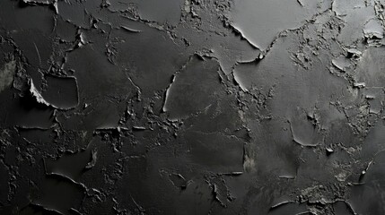 Closeup of peeling cement texture on dark grey painted concrete wall showcasing distressed surface details and aged appearance