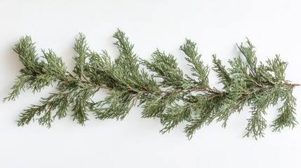 Obraz premium Christmas garland made of conifer branches on white background flat lay festive decoration with ample copy space for text