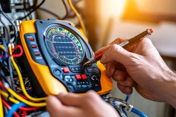 Skilled Technician Using Advanced Equipment for Electronic Testing and Troubleshooting in a Modern Engineering Environment