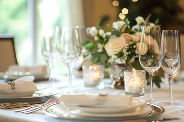 An elegant dining table set for a formal dinner,