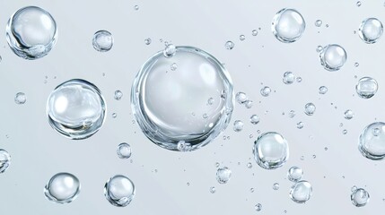 A mesmerizing display of water bubbles floating gracefully against a soft, pale background.