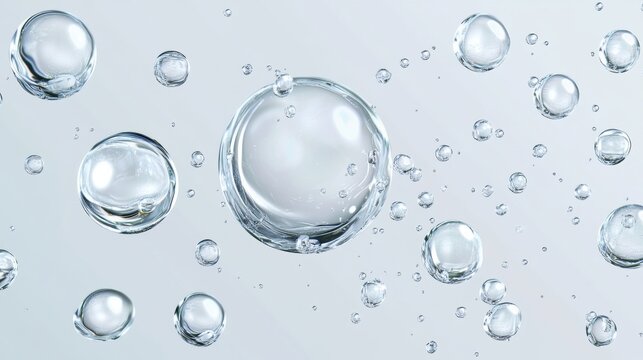 A mesmerizing display of water bubbles floating gracefully against a soft, pale background.