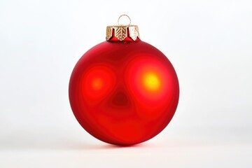 A bright red Christmas ornament against a clean white background