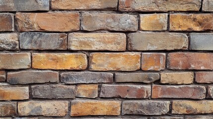 Obraz premium Textured brick wall with varied colors and sizes showcasing rustic architecture and building materials for design and construction projects.