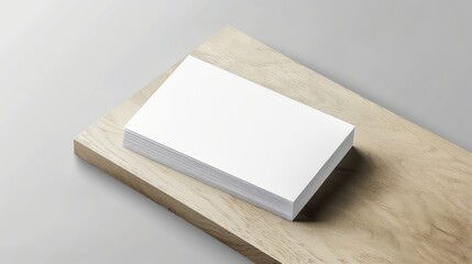 Fototapeta premium Blank White Business Cards Stacked on Wooden Surface Mockup