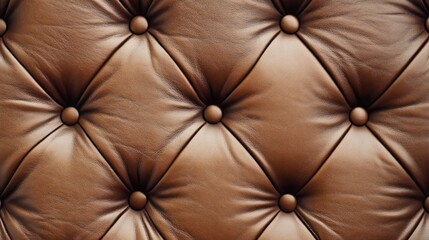 Naklejka premium Textured brown full grain leather background with button tufting showcasing rich color and tactile quality for design projects.