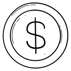 Hand drawn doodle dollar coin on white background.