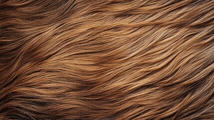 Fototapeta premium Brown feather texture with smooth, wavy strands showcasing natural patterns and tones in a close-up view suitable for animal fur or bird imagery.